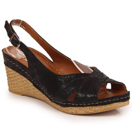 Sandale de damă din piele pe pană neagră Dolce Pietro negru