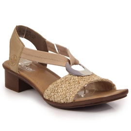 Sandale de dama bej cu toc inalt Rieker 62664-61