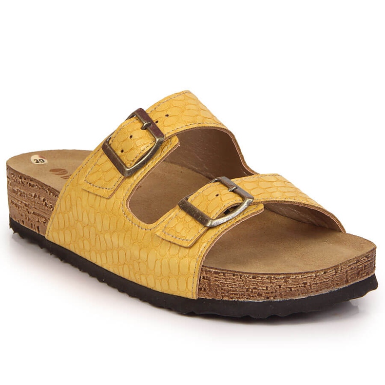 Papuci de dama Inblu galbeni cu catarame Papuci de dama Inblu galbeni cu catarame