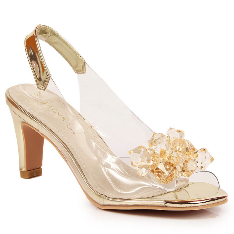 Sandale de dama transparente cu pietre de Sabatina aurii de aur