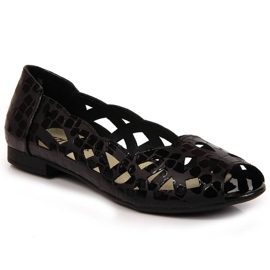 Pantofi Jezzi balerini negri ajurati de dama negru