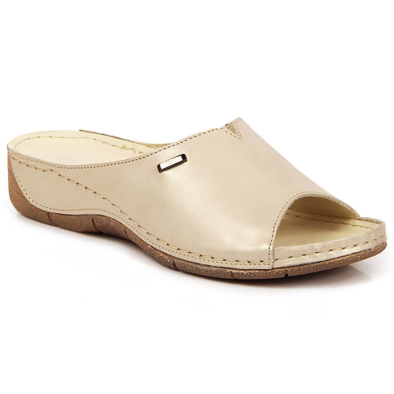 Papuci de piele pentru femei pe pană aurie Helios 105 de aur Papuci de piele pentru femei pe pană aurie Helios 105 de aur