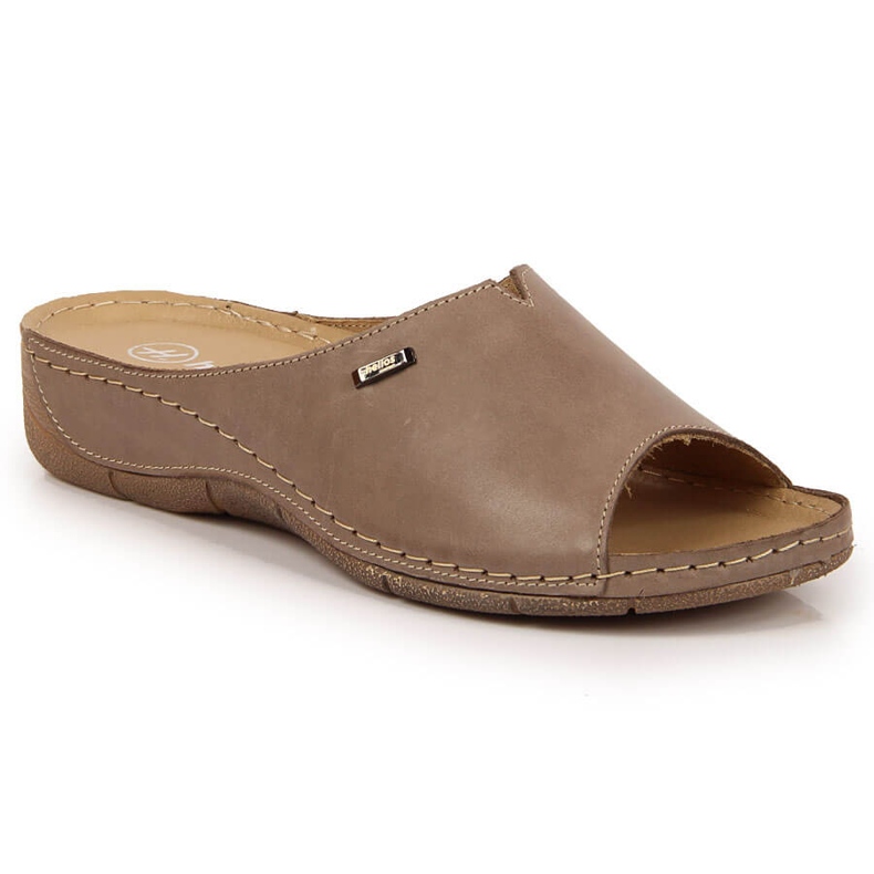 Papuci de damă din piele pe pană Helios 105 bej