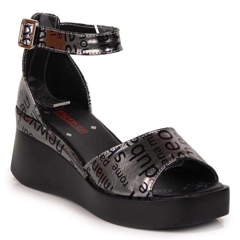 Sandale de damă din piele cu pană Artiker metalizată argint gri