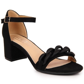 Sandale de dama Filippo negre pe stalp cu lant negru