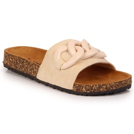 Papuci Jezzi de damă bej cu lanț