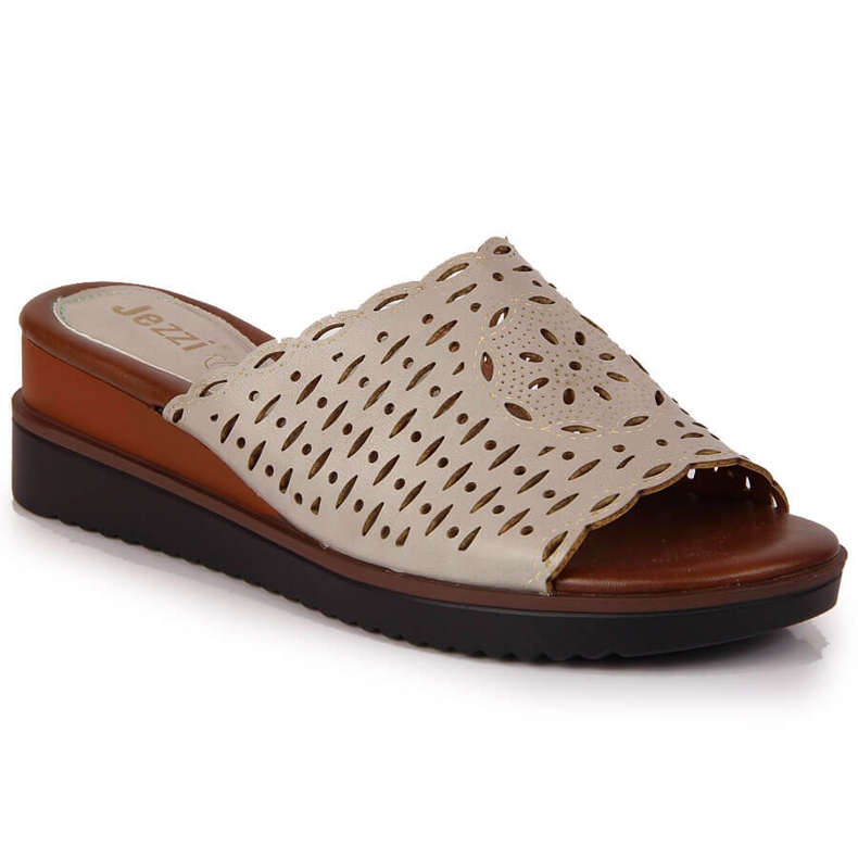 Papuci gri de damă pe pană ajurata Jezzi