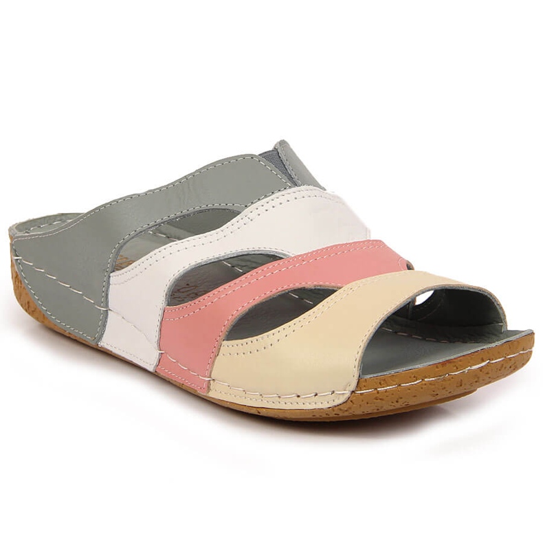 Papuci de damă confortabili din piele în Artiker multicolor gri Papuci de damă confortabili din piele în Artiker multicolor gri