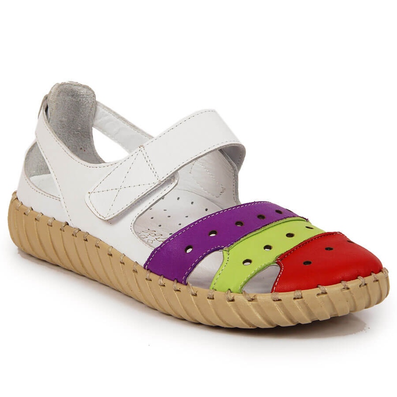 Sandale de dama din piele cu ajurata Artiker alb multicolor
