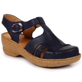 Sandale din piele bleumarin Łukbut 656 albastru marin