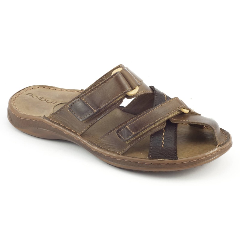 Polbut Papuci barbati piele SA06 / 2 maro
