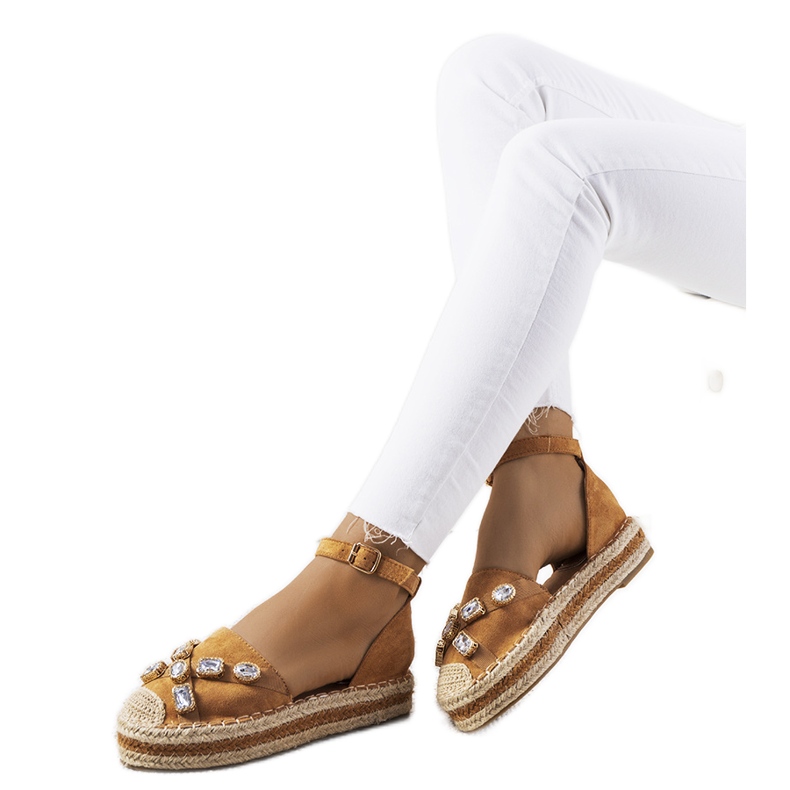 Espadrile maro cu zirconiu Taimi