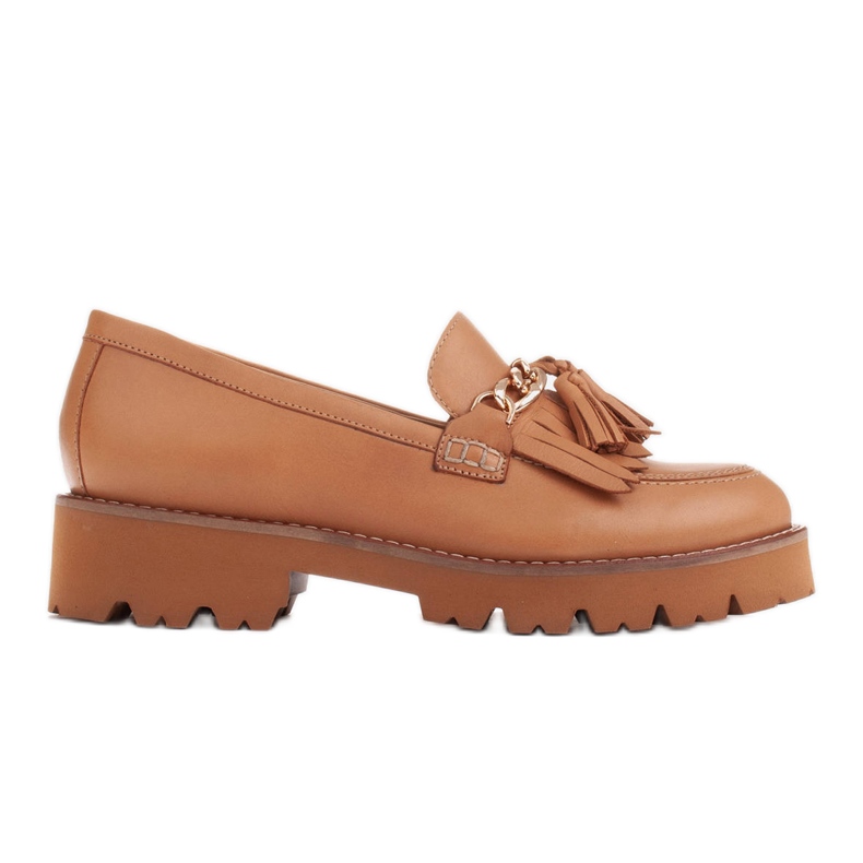 Marco Shoes Mocasini cu lanț de aur pe talpă ușoară bej