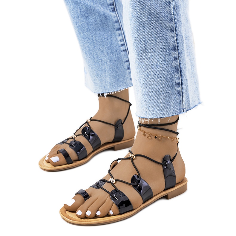 Sandale Albertis lacuite negre negru