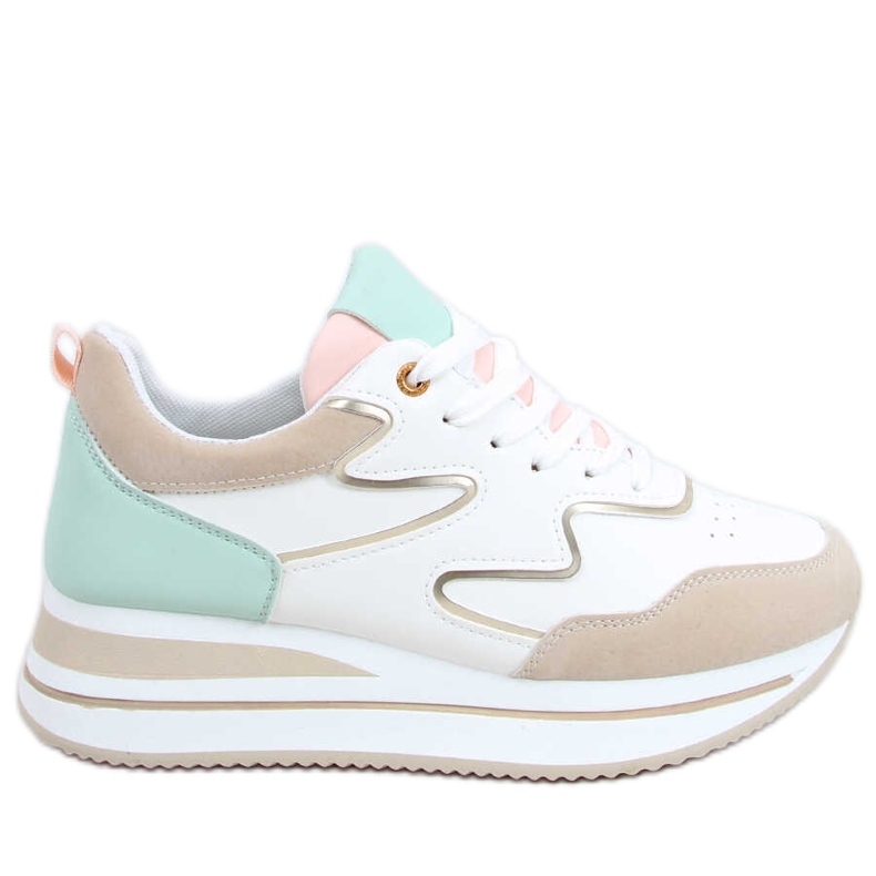 Pantofi sport Devi Beige cu talpă înaltă bej alb verde de aur