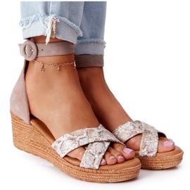 Sandale din piele de căprioară Maciejka 04565-04 Beige-Auriu bej