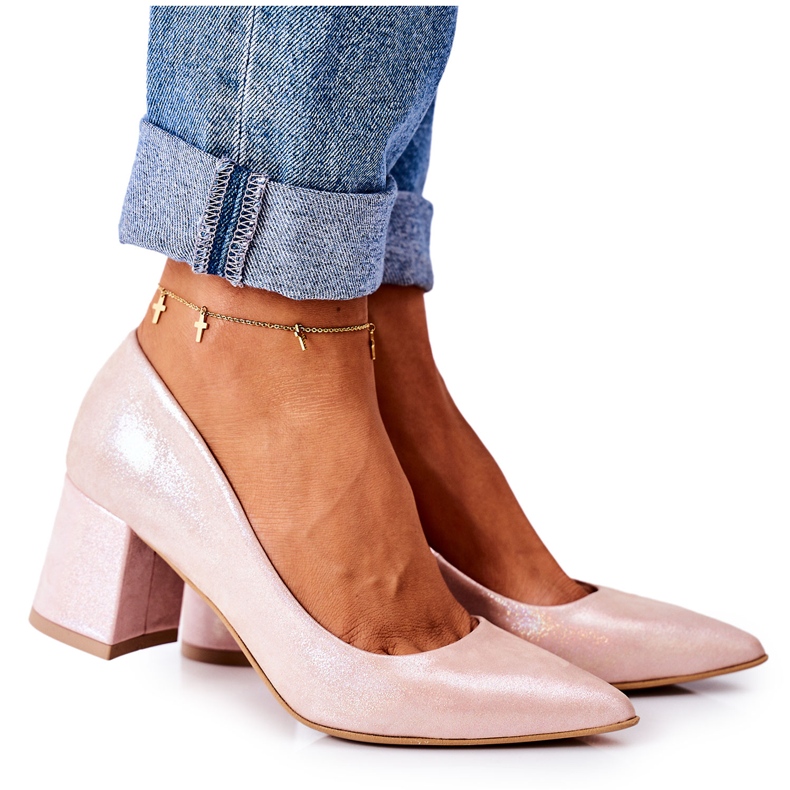 Lewski Shoes Pompe din satin cu model animal Pantofi Lewski 2801 Roz