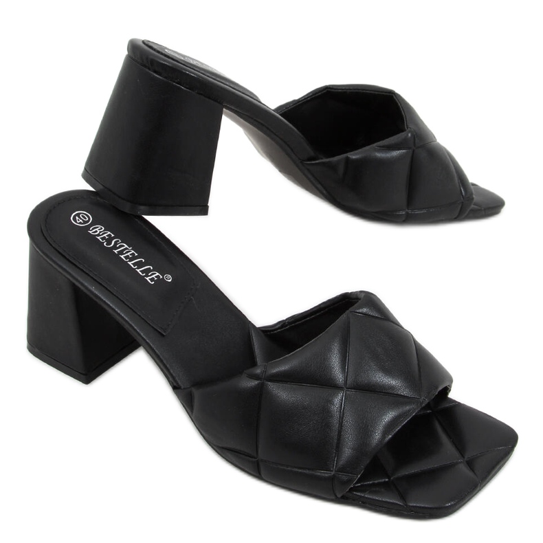 Papuci Helen Black cu toc lat negru Papuci Helen Black cu toc lat negru