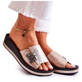 Vinceza Papuci de damă la modă, cu decorațiuni Golden Holle de aur