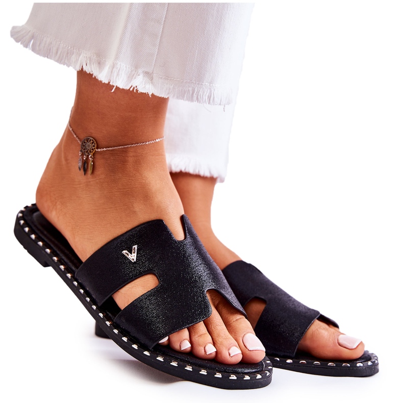 Vinceza Papuci de damă la modă, cu emblema Miquel neagră negru