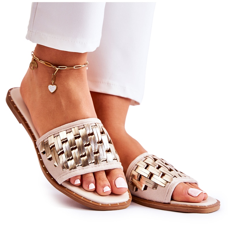 S.Barski Papuci de damă din piele cu toc plat bej Hollis