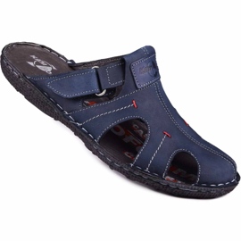 Kampol Papuci de piele pentru bărbați 217 / 22KAM bleumarin albastru