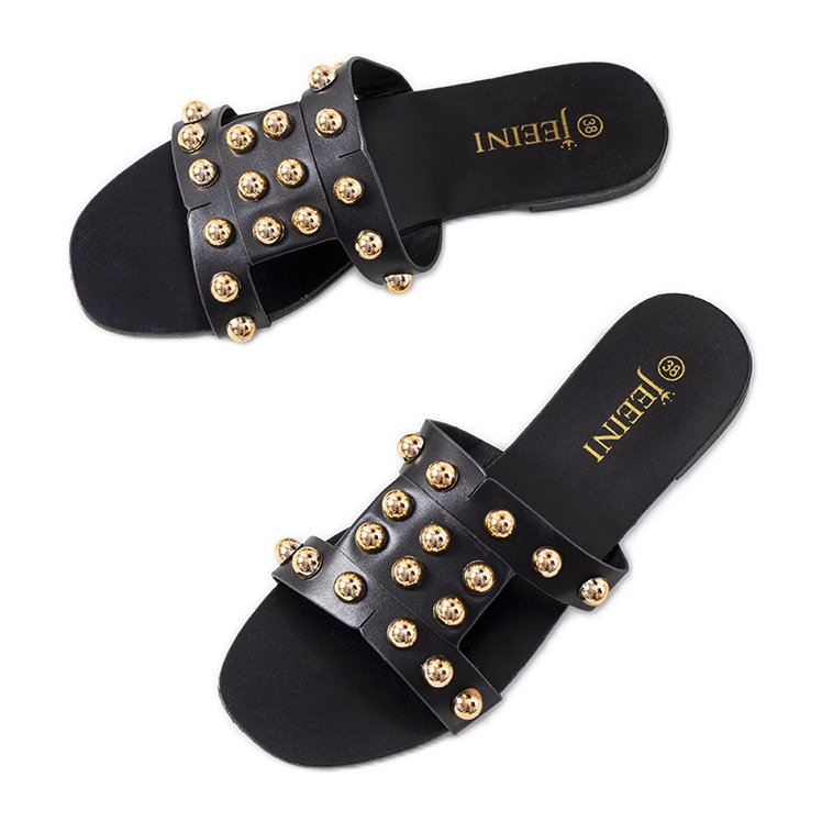 Papuci negri cu crampoane decorative Amparo negru