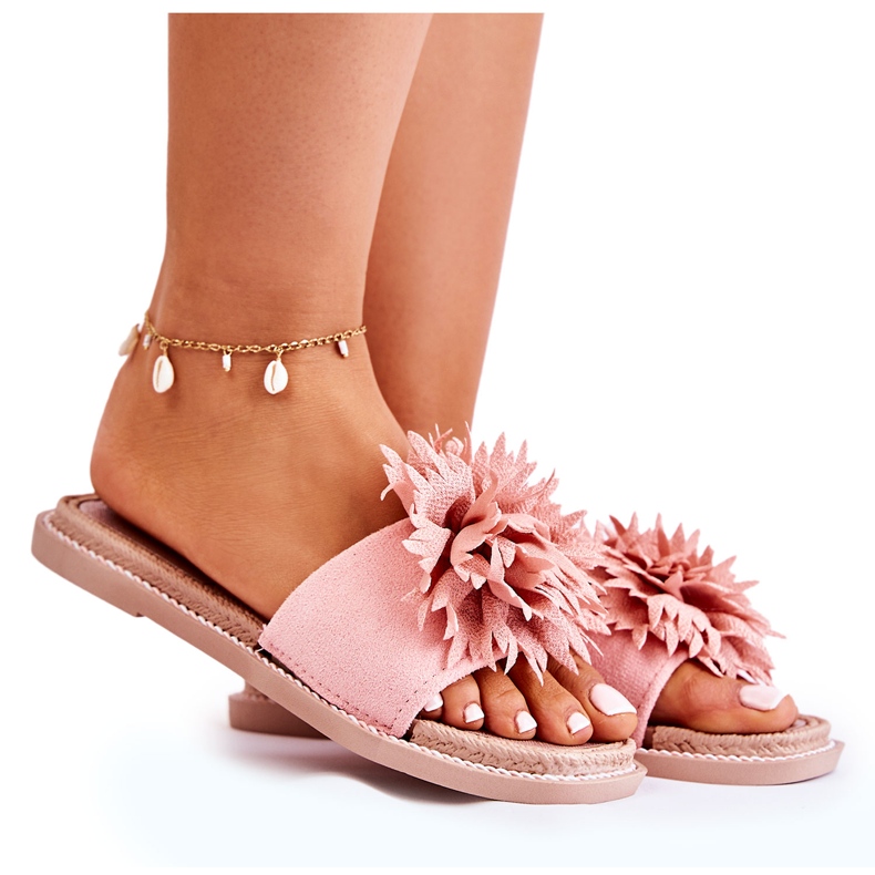 FJ1 Papuci De Damă De Căprioară Cu Decor Roz Giorgia