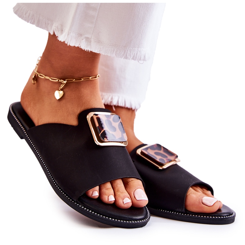 FJ1 Papuci De Dama Cu Element Decorativ Black Leonia negru