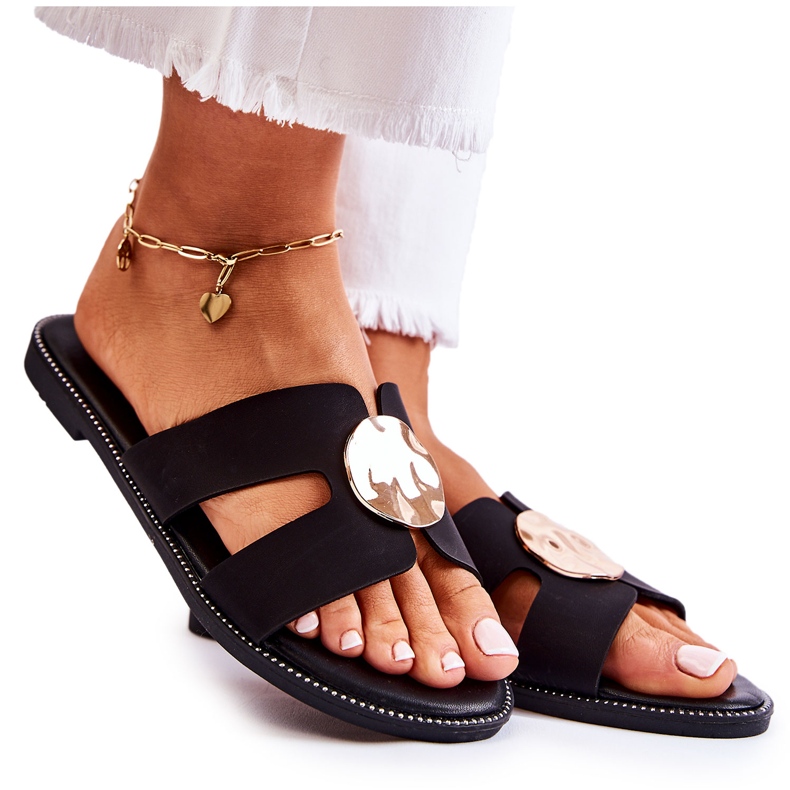 FJ1 Papuci Comozi De Damă Cu Ornament Leila Neagră negru