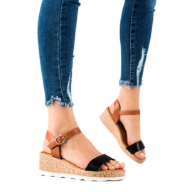 Cm Paris Sandale cu pană clasică maro negru Cm Paris Sandale cu pană clasică maro negru