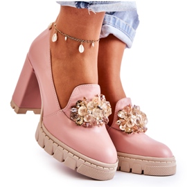 PA2 Pompe Elegante Cu Caterină Roz-Bej Uni Ornamentale