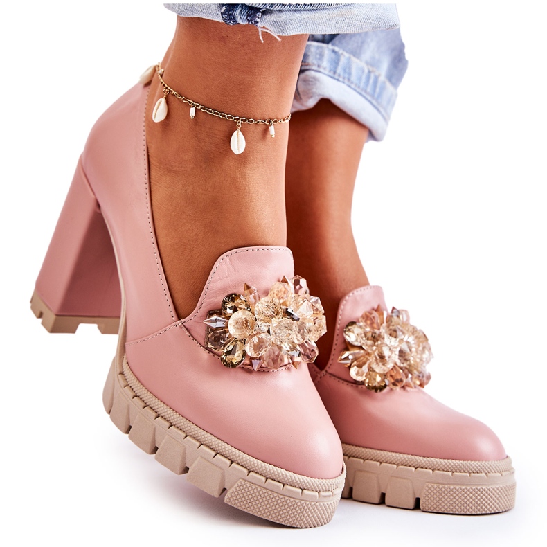 PA2 Pompe Elegante Cu Caterină Roz-Bej Uni Ornamentale