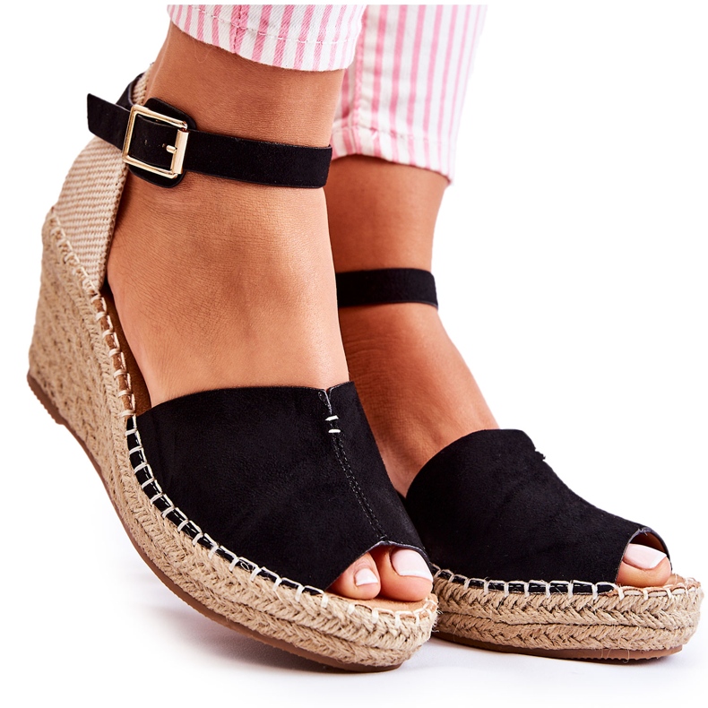 Sandale confortabile de damă, pe pană Dellia, neagră negru Sandale confortabile de damă, pe pană Dellia, neagră negru