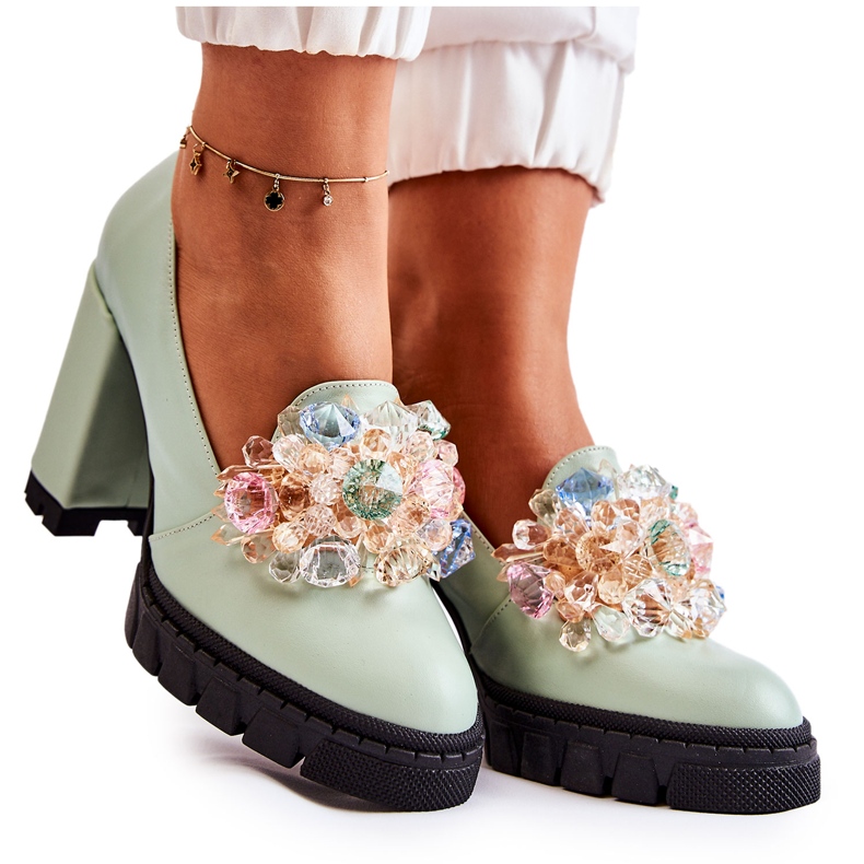 PA2 Pompe Elegante Cu Ornament Caterin Verde Neted