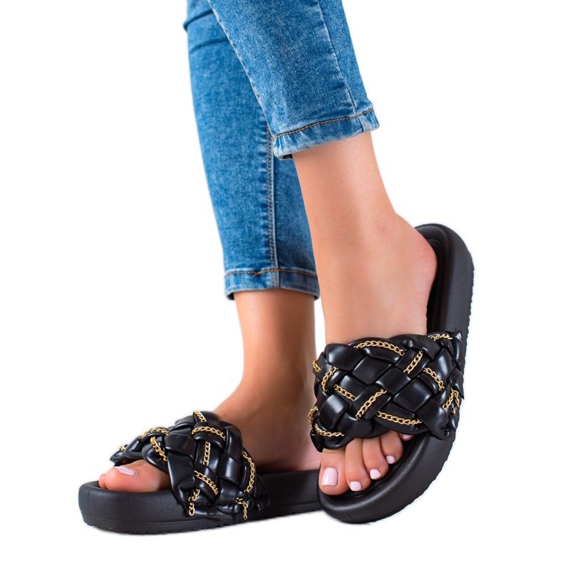 Seastar Papuci eleganti cu lanturi negru Seastar Papuci eleganti cu lanturi negru