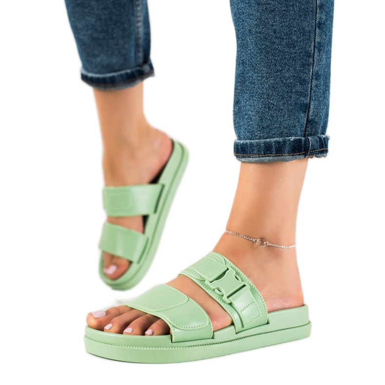 SHELOVET Papuci verzi cu cataramă verde