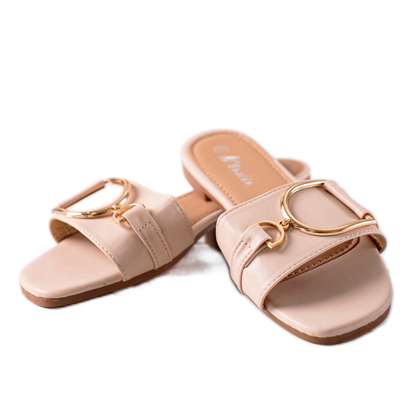 SHELOVET Papuci eleganti cu ornament bej