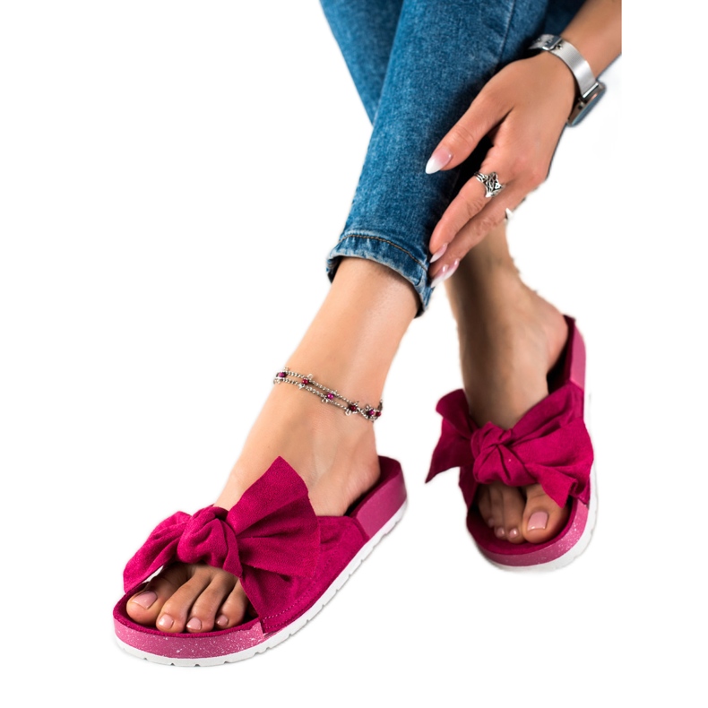 SHELOVET Papuci la modă cu arc roz SHELOVET Papuci la modă cu arc roz