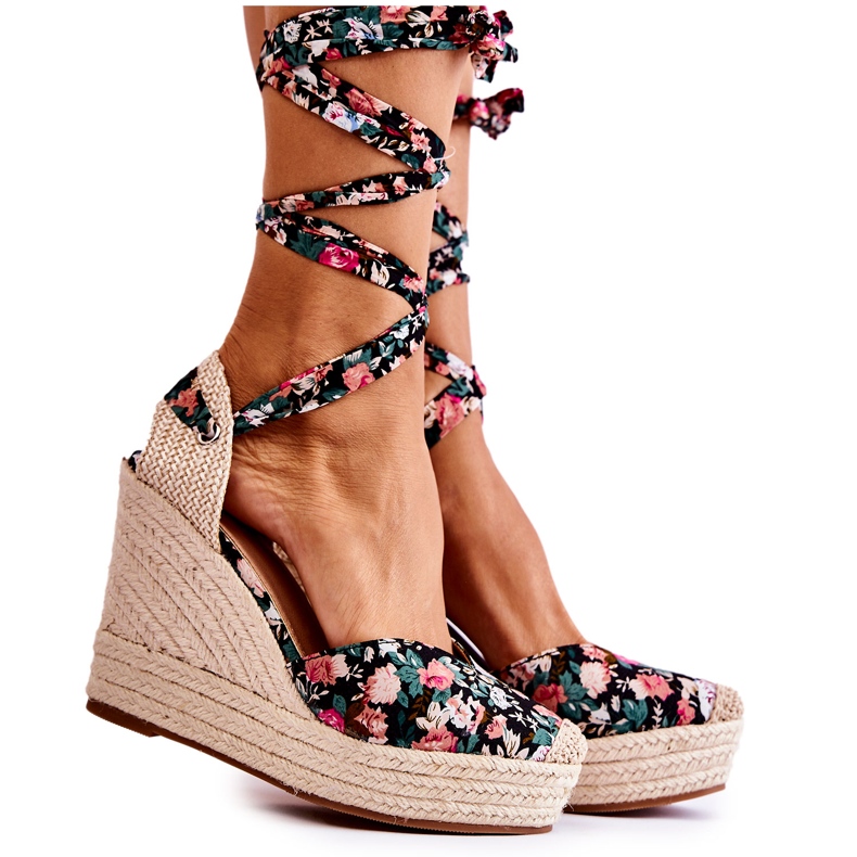 FB2 Sandale cu pană la modă Lamela neagră negru multicolor