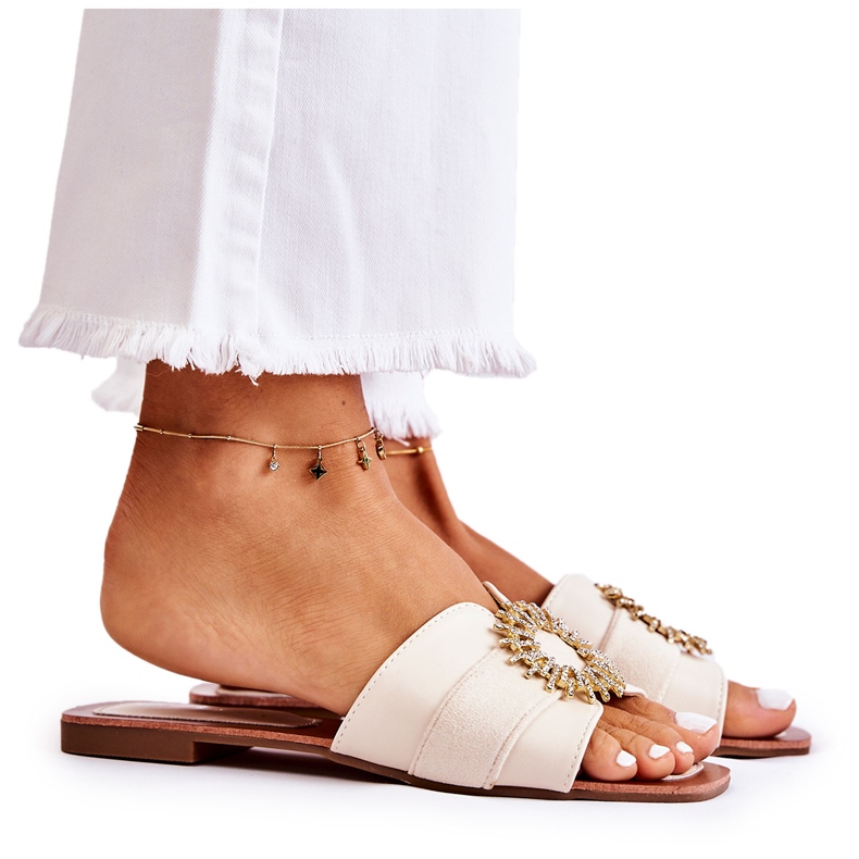 PS1 Papuci Comozi De Dama Cu Decorat Ginera Bej Deschis