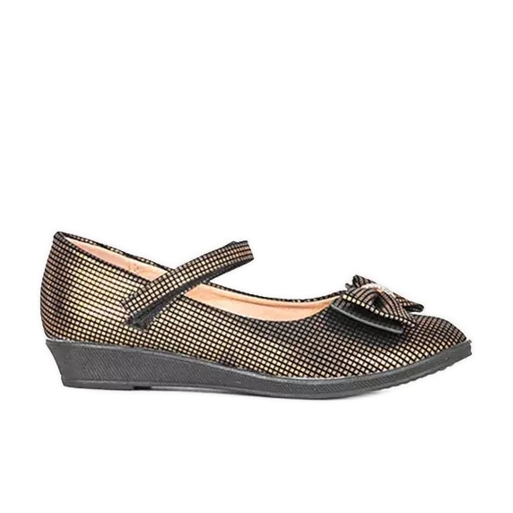 Balerini aurii pentru copii cu fundita Tienne negru