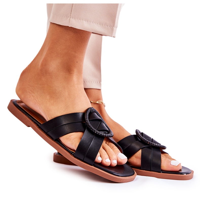 Papuci Sansa negri la modă pentru femei negru Papuci Sansa negri la modă pentru femei negru