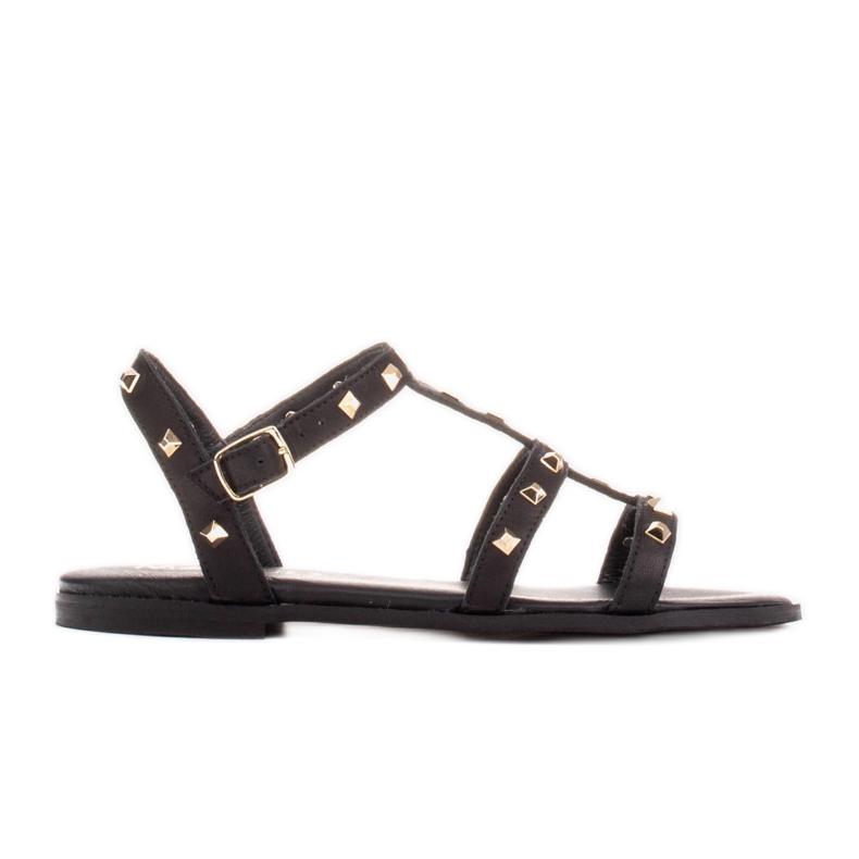 Marco Shoes Sandale din piele cu crampoane aurii negru Marco Shoes Sandale din piele cu crampoane aurii negru