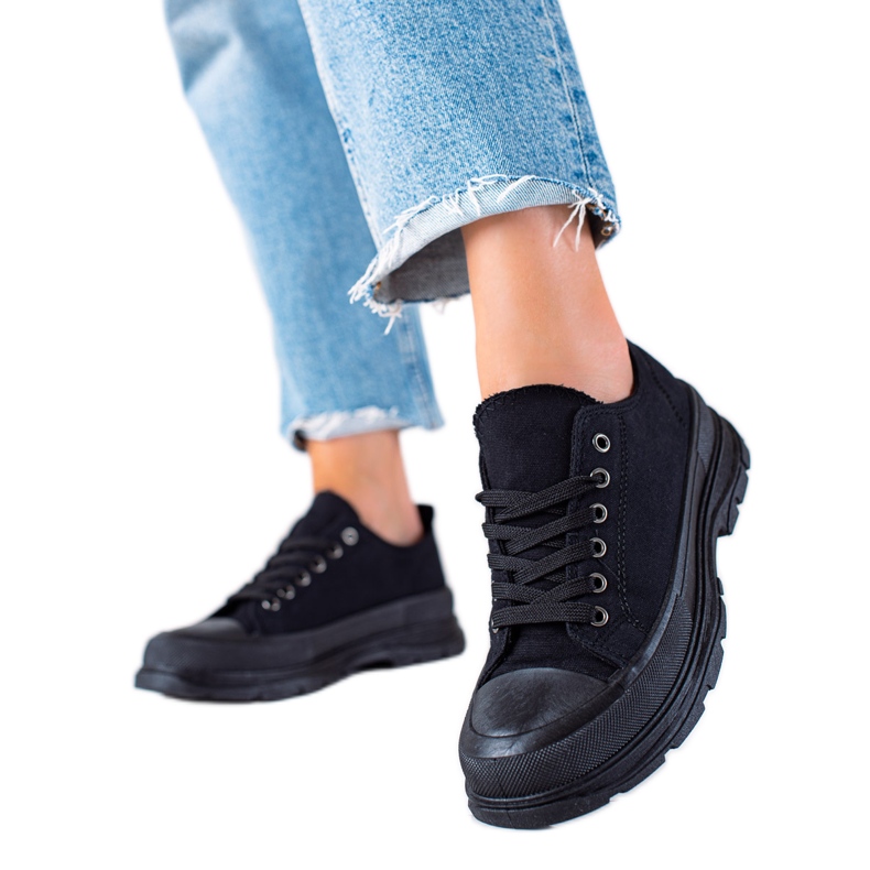 SHELOVET Adidași negri pe platformă negru