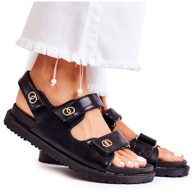 S.Barski Sandale De Damă Piele Cu Decor Halis Negru