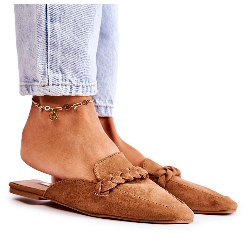 FB1 Papuci dama piele intoarsa Bej Olena maro