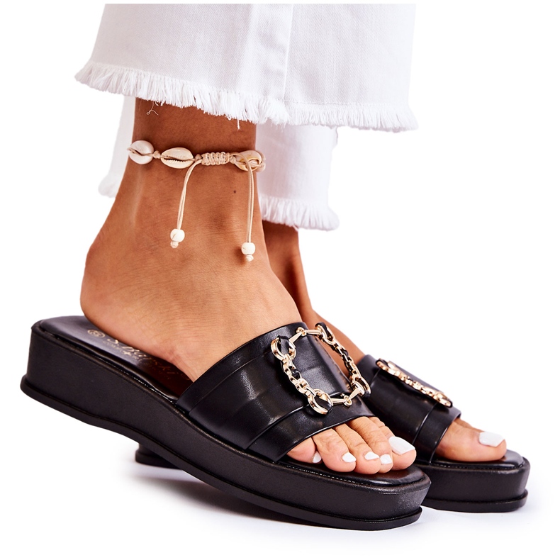 S.Barski Papuci negri din piele la modă pentru femei Adaline negru