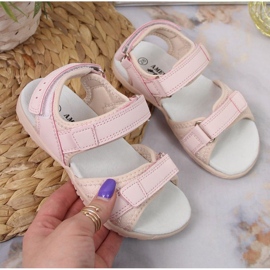 Sandale cu velcro American Club Jr AM895A roz