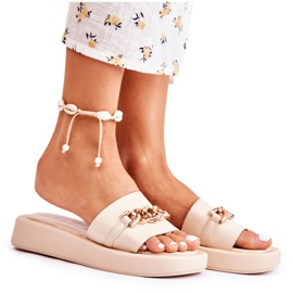 S.Barski Papuci la modă Bej Megosa cu lanț